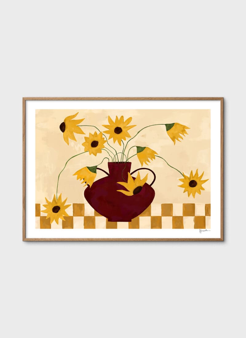 Frankie Penwill, Sunflowers in Burgundy Vase