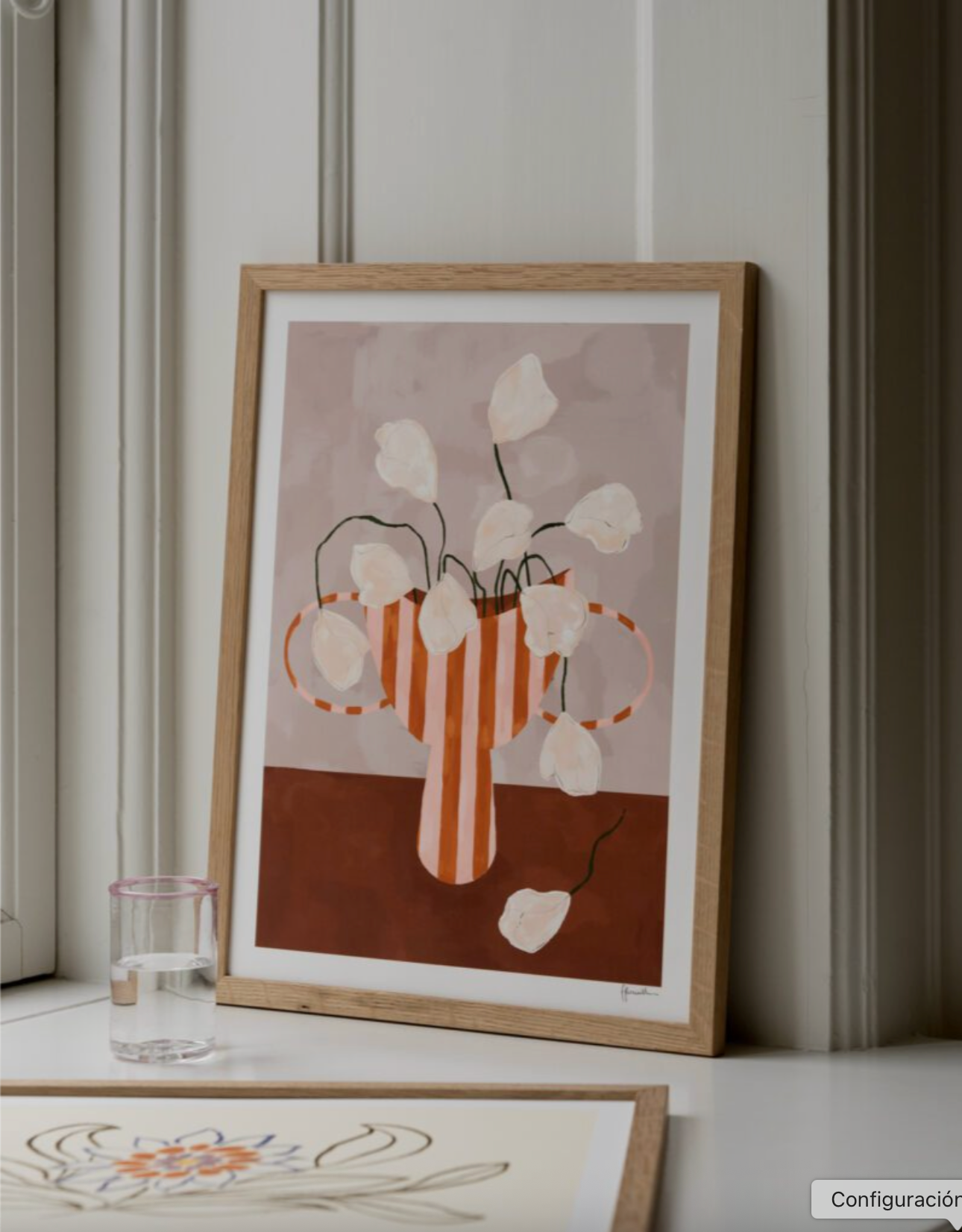 Frankie Penwill, White Flowers in Striped Vase