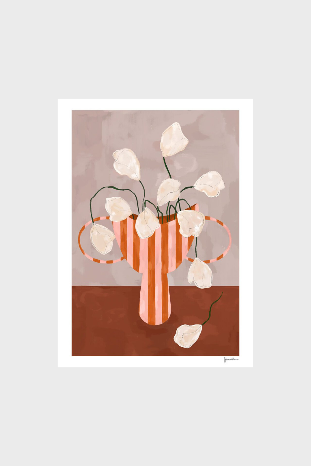 White Flowers in Striped Vase