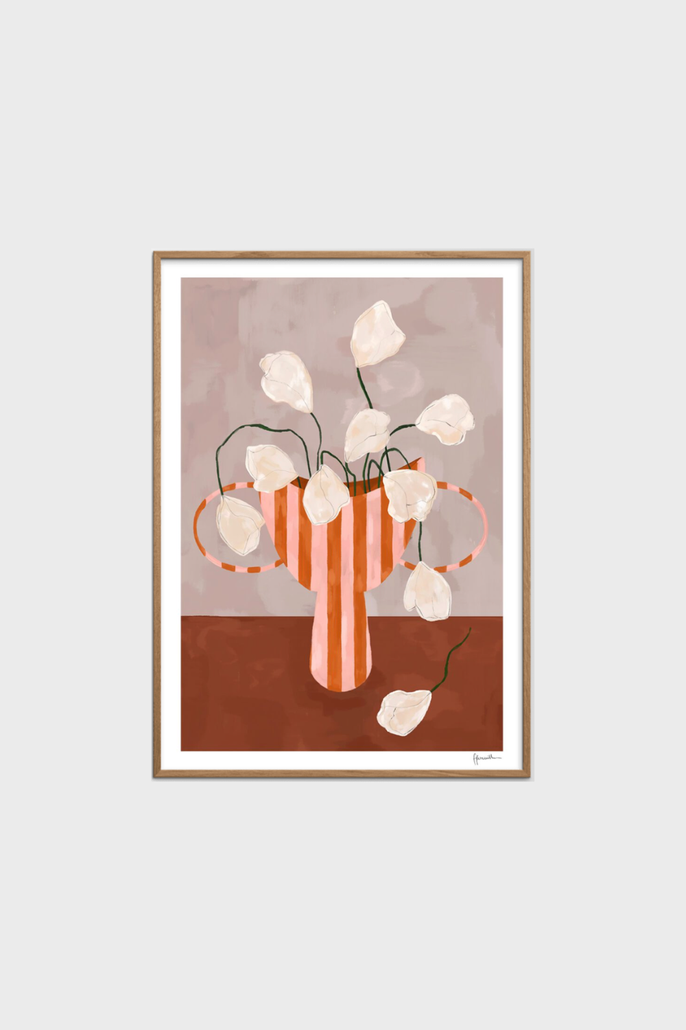 Frankie Penwill, White Flowers in Striped Vase